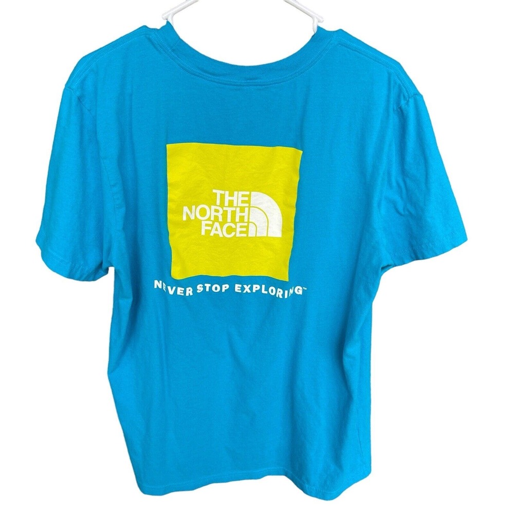 The North Face Shirt Men Large Blue Yellow Half Dome Logo Short Sleeve Exploring